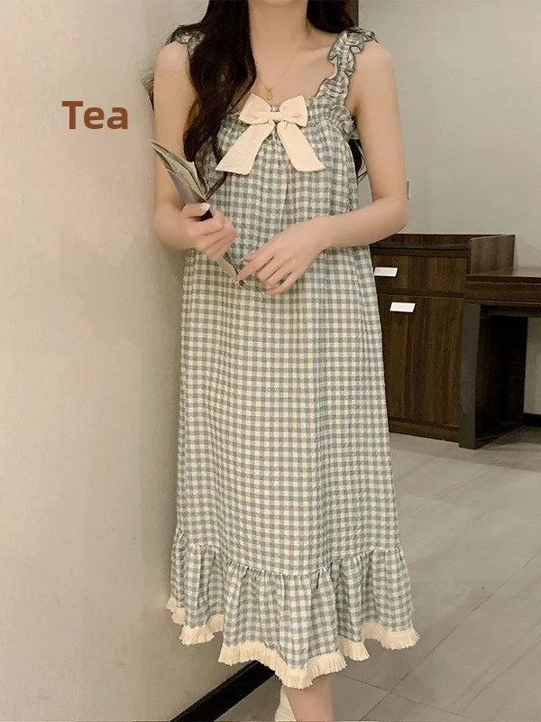 

Sweet Summer Thin Strap Sp Dr Women's Home Clothes with Chest Pad Polyester Fiber Casual Leisure Floral Pattern