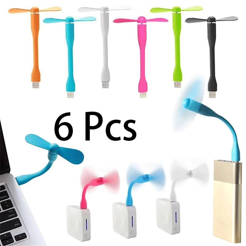 

6Pcs Mini USB Fan Flexible Bendable Fan For Power Bank Laptop PC AC Charger Portable Hand Cooling Fan For Computer Summer Gadget