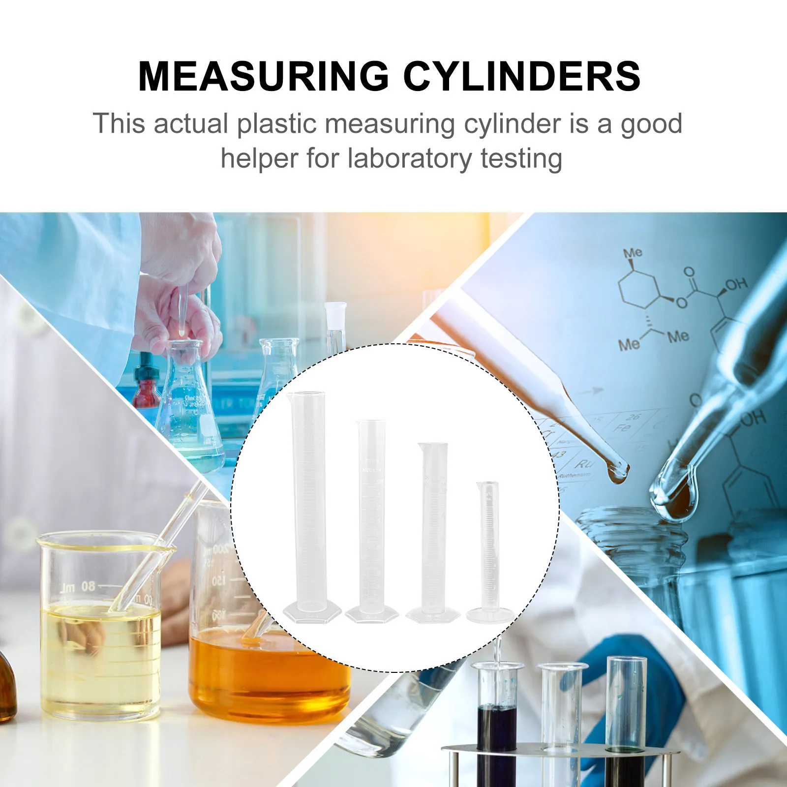 4Pcs Transparent Plastic Graduated Cylinder Measuring Tube Stable Hexagonal Base Non-Wetting Interior Accurate Measurement