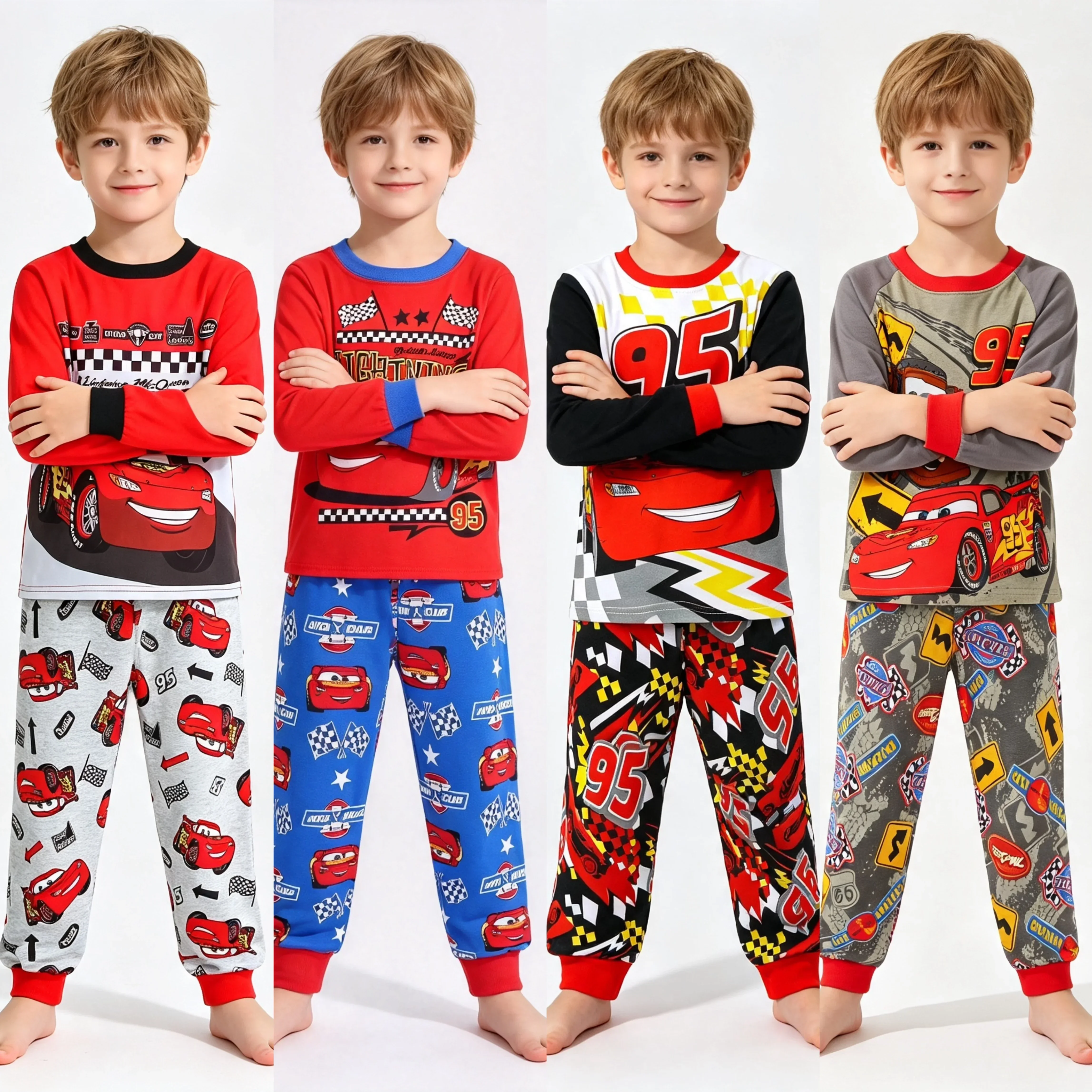 1-6Y Kids Cartoon Anime Character Pajamas Set Long Sleeve 2Pcs Boys Girls Soft Sleepwear Loungewear Children Home Nightwear