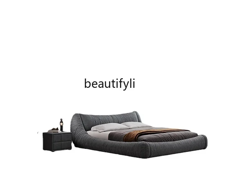 

New Fabric Bed, Silent Style, Master Bedroom, High-End Atmosphere, Double Bed Solid Wood Storage TatamiAsmt09