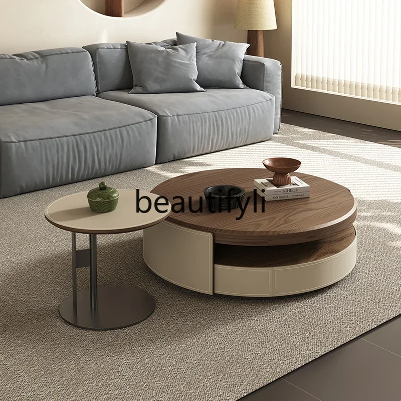

ls 42Small apartment retro style light luxury coffee table 2024 new living room home coffee table high-end round