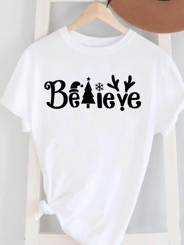 Kleding Vrolijk Kerstfeest Mode Nieuwjaar Dameskleding T Top Boom Letter Mooie Grafische T-shirts Shirts Print T-shirts met korte mouwen