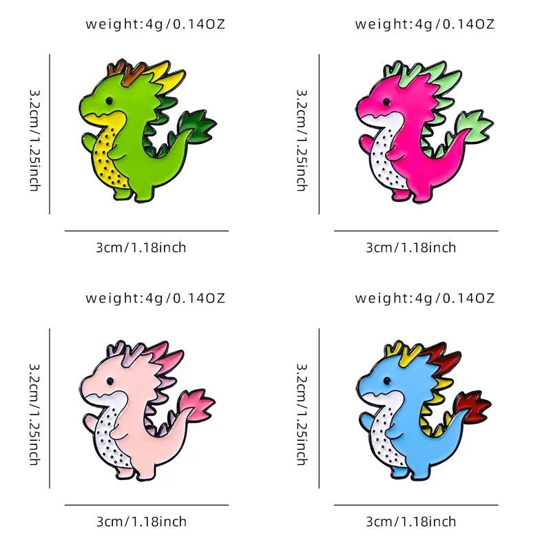 Cute Cartoon Green Pink Red Blue Dragon Hard Enamel Pins Brooches Wholesale view 6