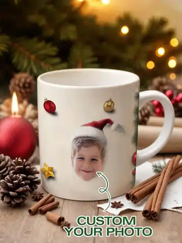 1pc Custom Face Mug Personalized Santa Hat Mug Double Sided Coffee Cup Christmas Gift for Mom Dad Family Boyfriend Girlfriend