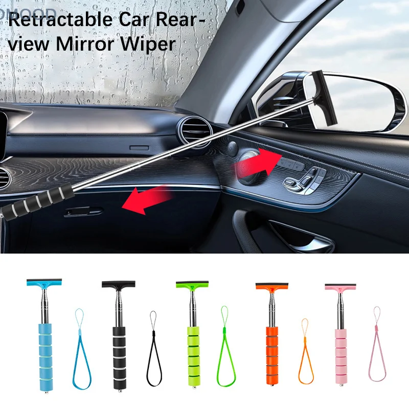 Car Rearview Mirror Wiper Stainless Steel Telescopic Retractable Layered Brush Head Window Wash Cleaning Brush Handheld Wiper