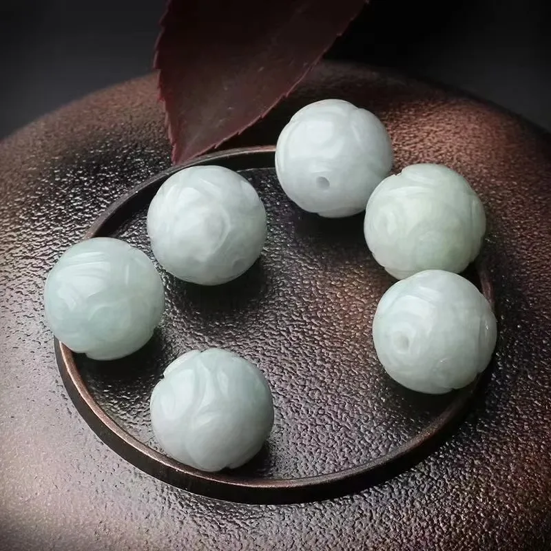4A Natural Jade Jadeite Lotus Crystal Single Bead DIY Jewelry