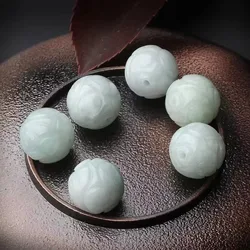 4A Natural Jade Jadeite Lotus Crystal Single Bead DIY Jewelry