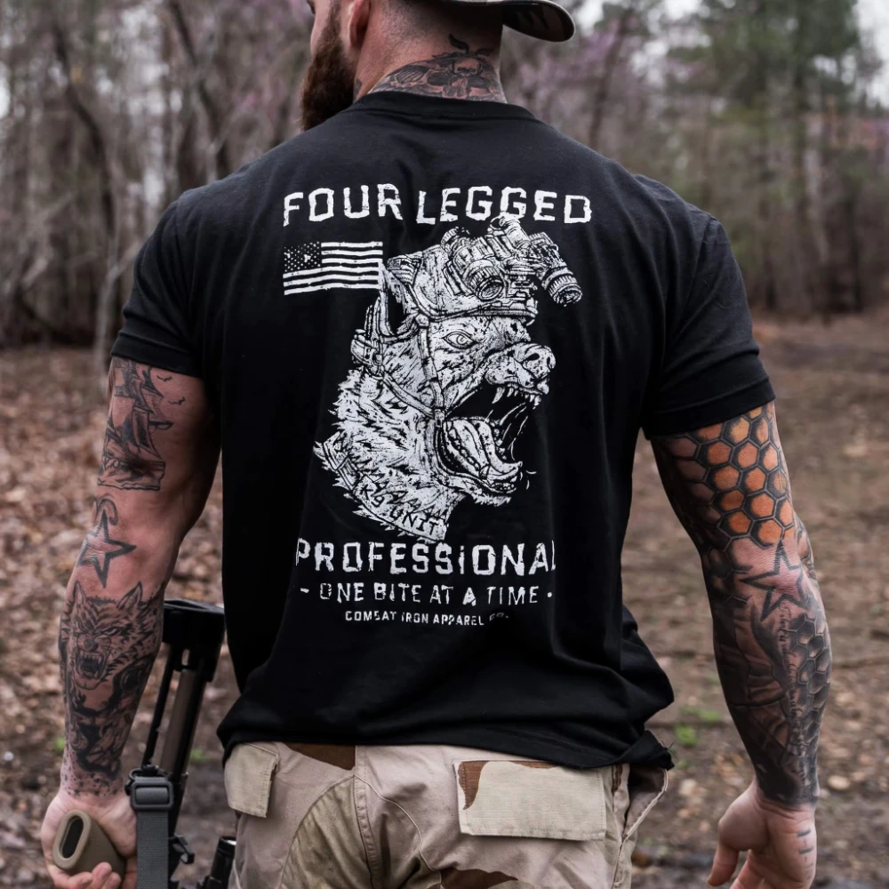 2026 Summer Four Legged Professional K9 Dog Training Men's T-Shirt Combat Iron Military T-shirt Suitable for Sports Wear Cotton