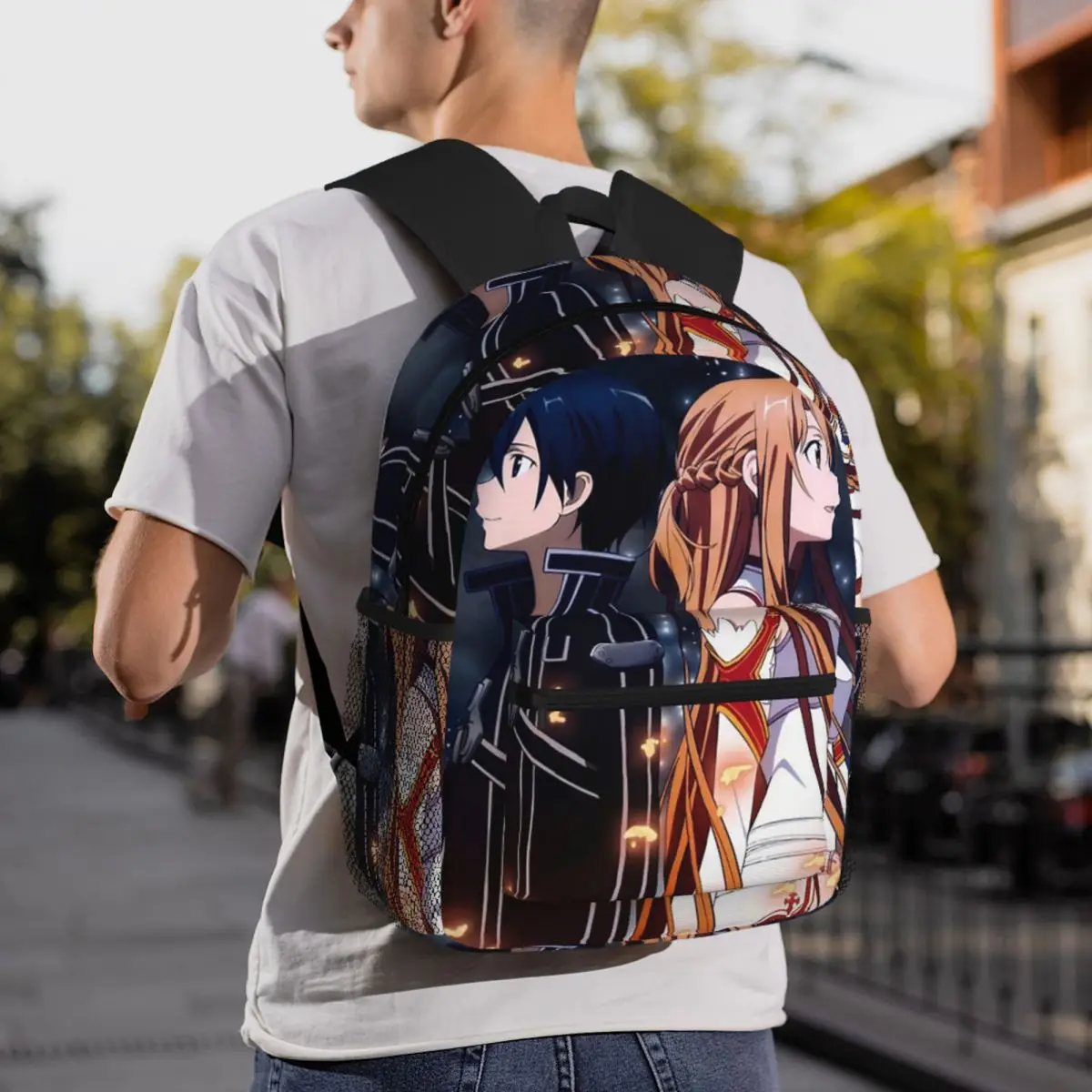 حقيبة ظهر للطلاب من Sword Art Online Kirito and Asuna حقيبة مدرسية للمشي لمسافات طويلة والسفر حقيبة نهارية للرجال والنساء حقيبة كتب عصرية حقائب كتف