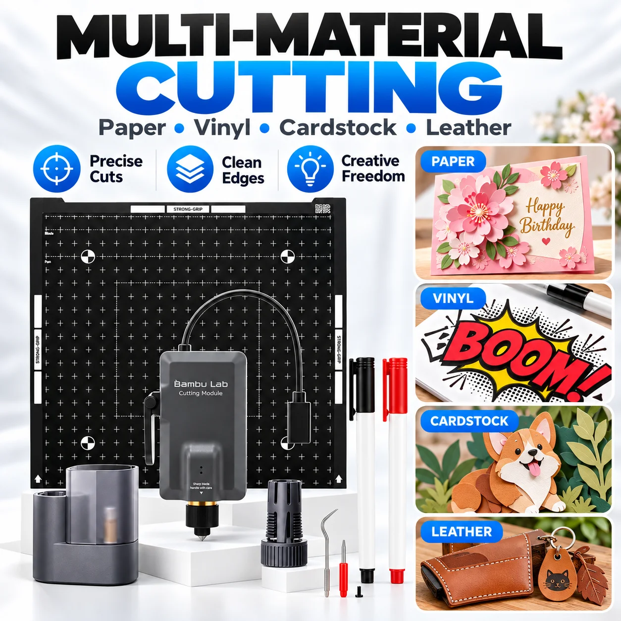 Bambu Lab Cutting & Drawing Module Upgrade Kit for A2L H2D H2S H2C, Precision Cutting Mat Blade & Pen Holder Set