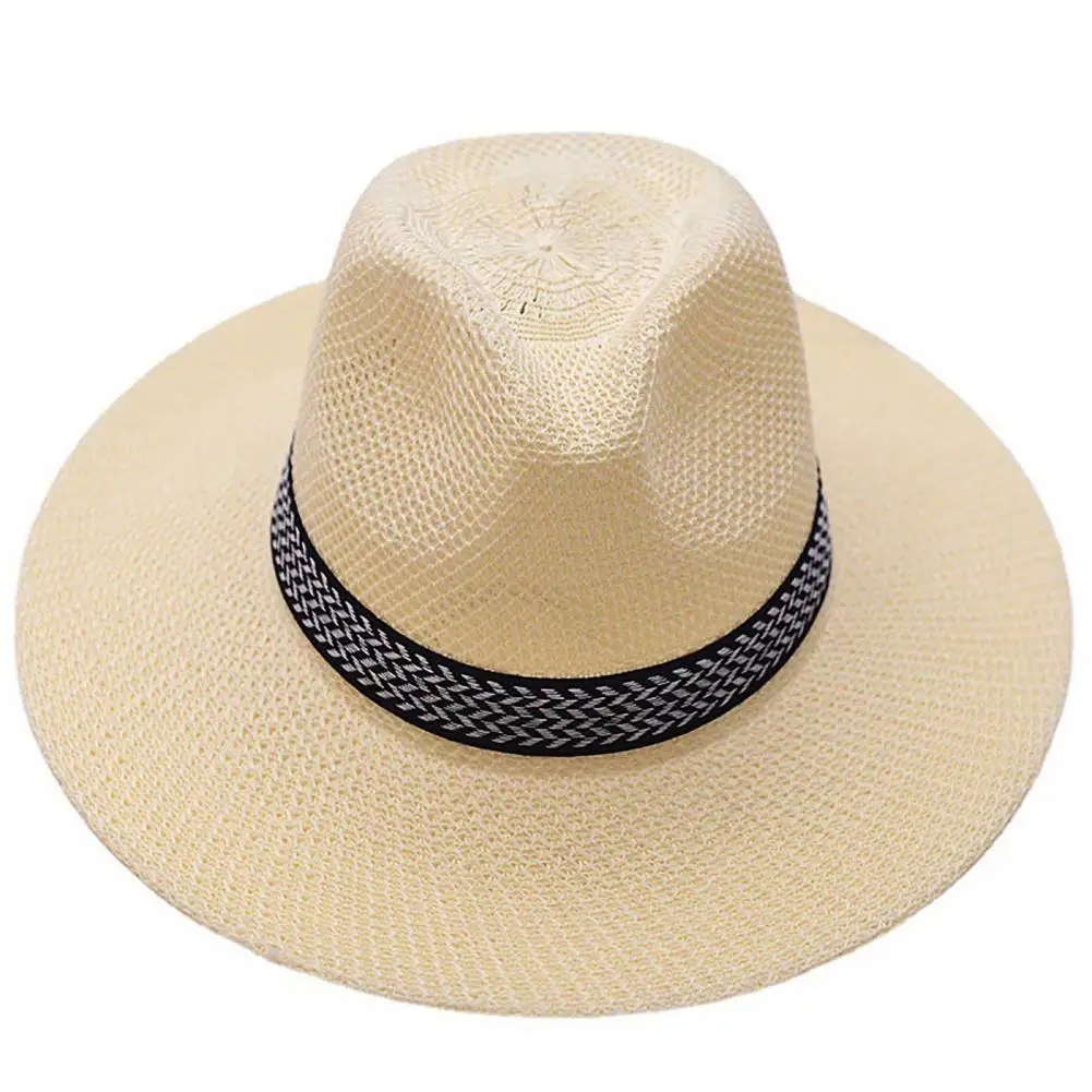 

Fashion Summer Casual Unisex Beach Trilby Large Brim Sunscreen Jazz Sun Hat Panama Hat Paper Straw Women Men Cap Simple Headwear