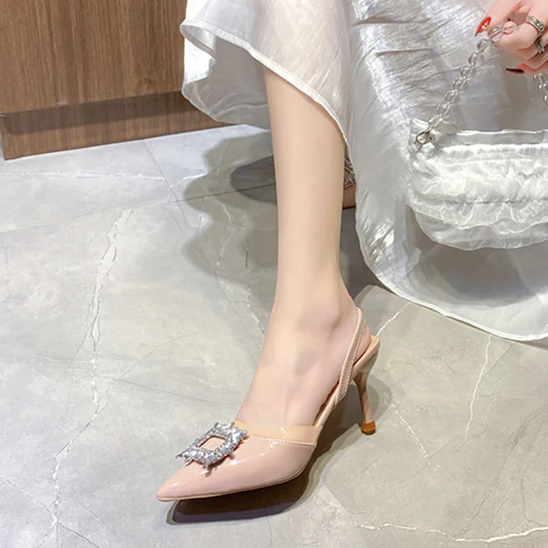 Silver Crystal Pumps Women 2024 Spring Summer Pointed Toe High Heels Shoes Woman Back Strap Stiletto Heeled Party Sandals Shoes