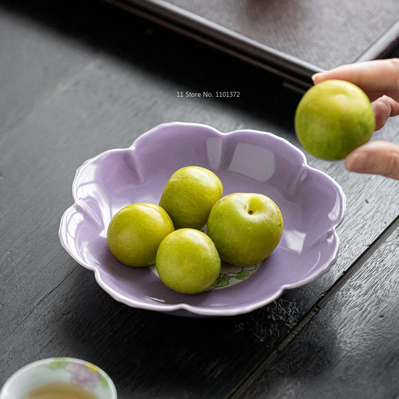 Light Purple Underglaze Color Hand-painted Peony Tea Bowl Tea Bowl with Lid New Chinese Style Tea Set  Tea Cup Set