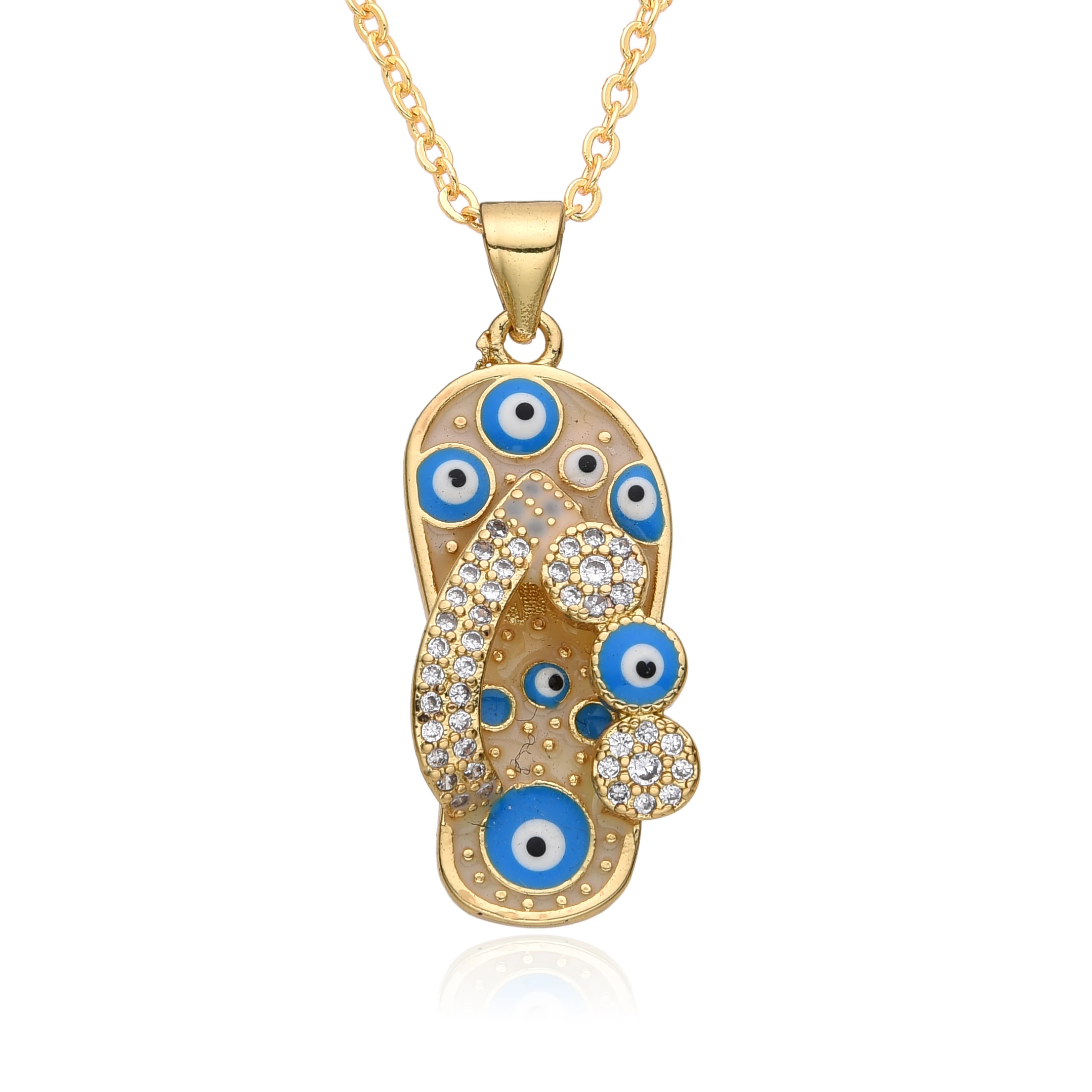 New Y2K Colorful Flip-flop Charms Inlaid CZ Turkish Evil Eye Necklace for Women Choker Pendant DIY Jewelry Accessories Wholesale