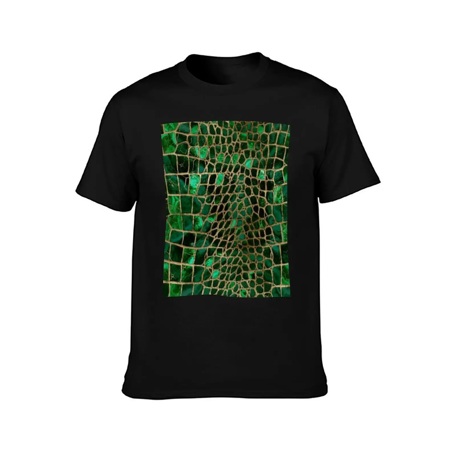 Faux Crocodile texture Malachite and gold T-Shirt kawaii clothes Funny t-shirts custom shirt Short sleeve tee T-shirt men