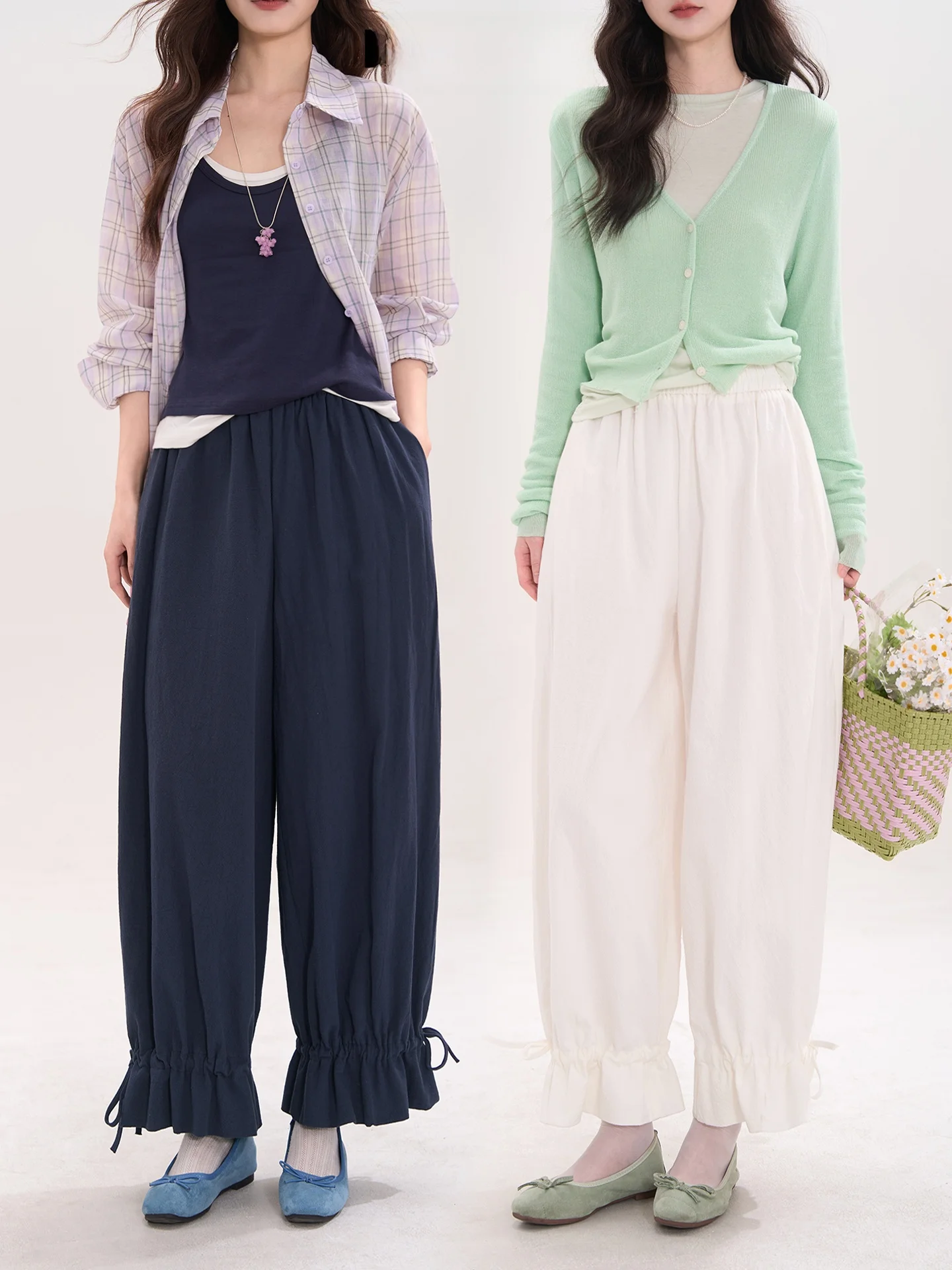 

Heme Casual Pants Women's Spring Summer High Waist Floral All-Match Texture Moonlight Reflection Casual Pants