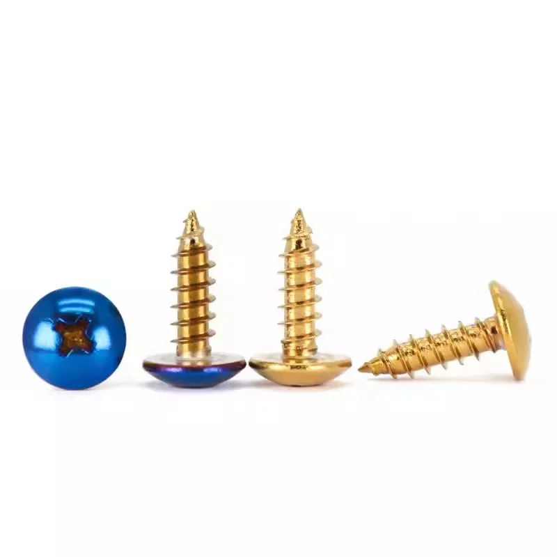 M5 Titanium Blue/Gold 304 Stianless Steel Large Pan Head Cross Self Tapping Screw for Motorcycle Modification Decorative Bolt