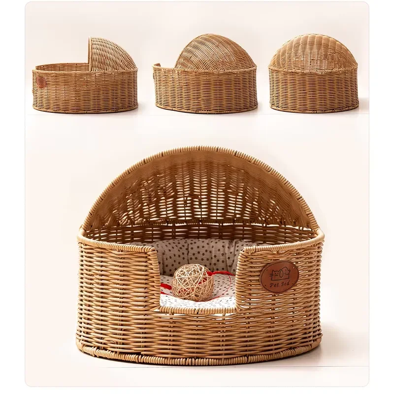 Stylish Woven Plastic Pet Bed Durable Comfortable Sleeping Mat for Small Dogs Cats Soft Breathable Kennel Cushion Indoor