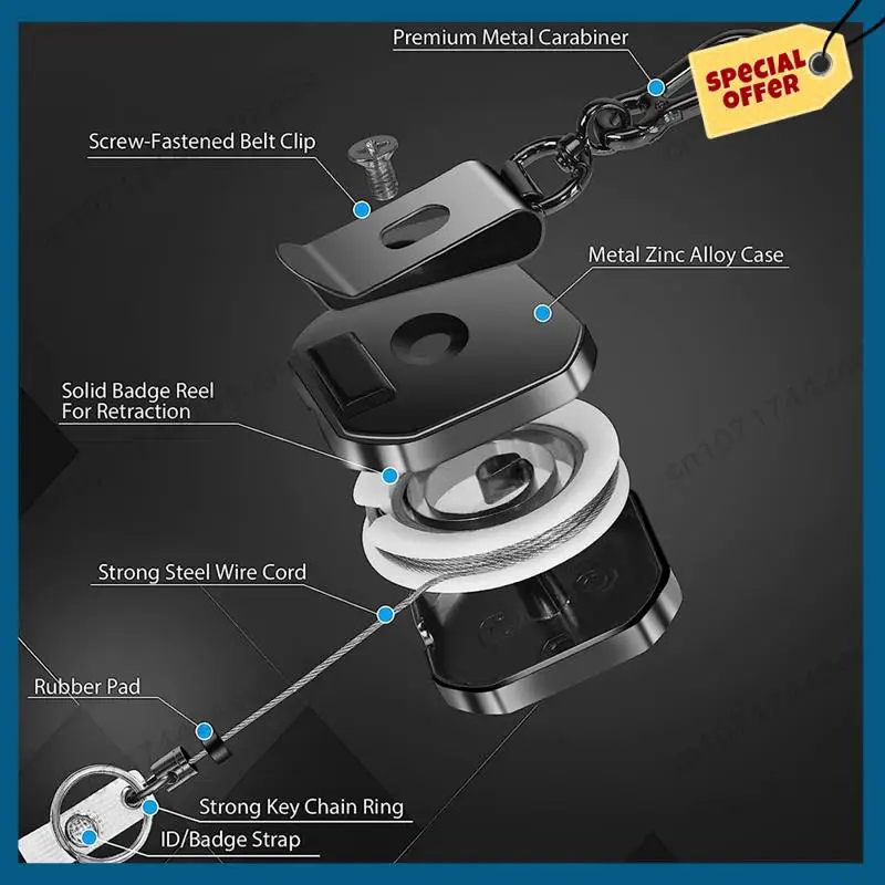 -A15I キーホルダー高耐久金属 ID バッジホルダーキーリールカラビナキーホルダーベルトクリップ付き