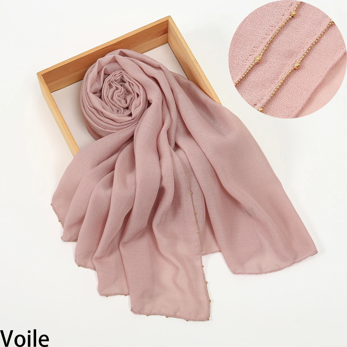 

Solid Plain Voile Hijab with Luxury Chains Edge Women Soft Cotton Linen Scarf Thin Light Voile Shawl Glitter Shimmer Edge Turban