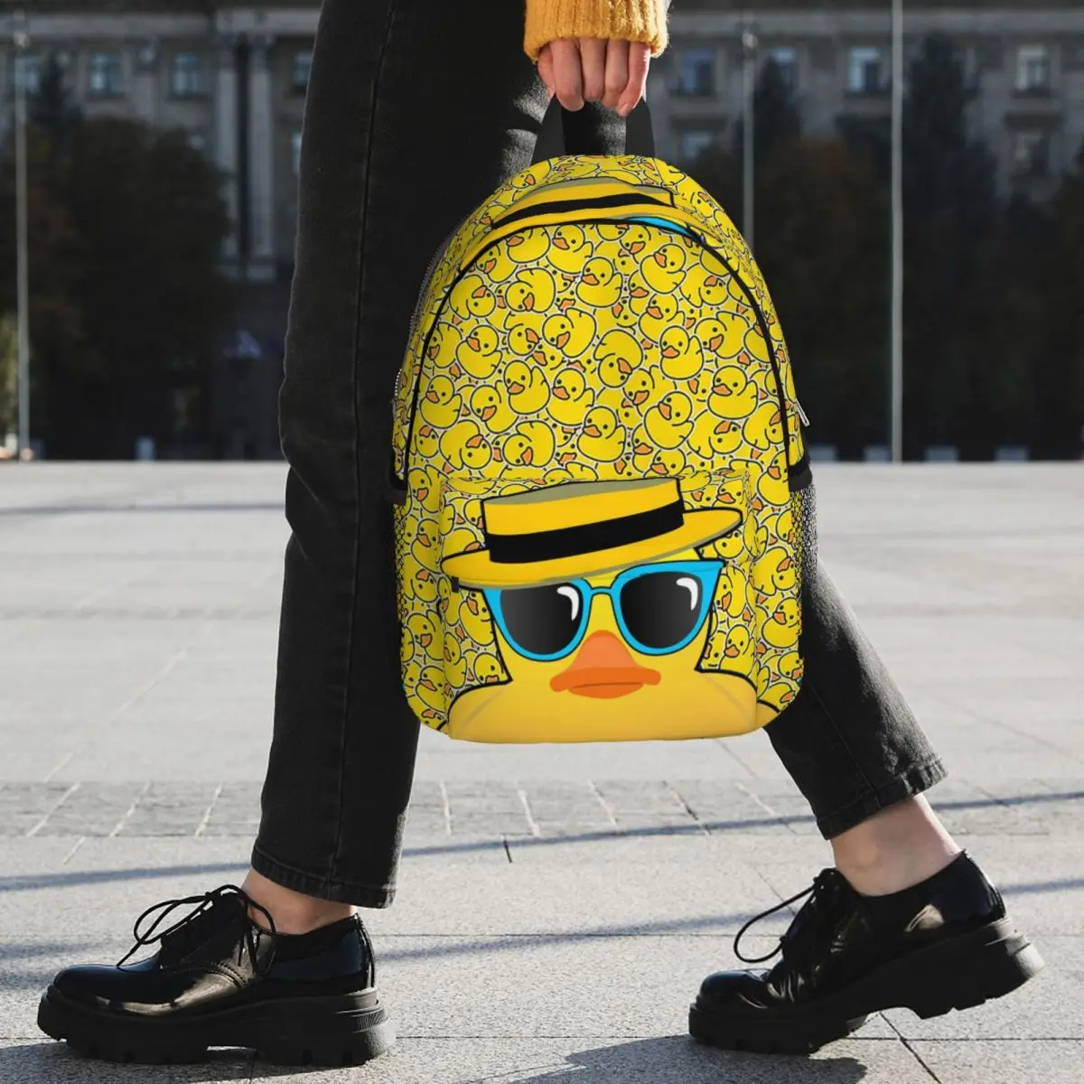 Mochilas de goma Duck Ducky Wearing Boater Hat y gafas de sol para niños y niñas, bolsa de libros para estudiantes, bolsas escolares, bolsa de hombro