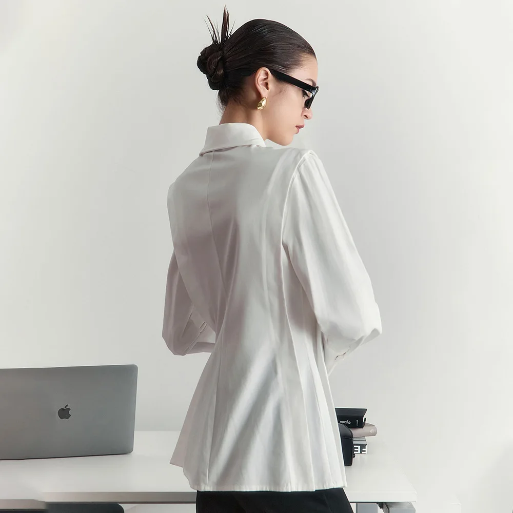 قميص بسيط من القطن الأبيض بأكمام طويلة للربيع والصيف للنساء، قميص كاجوال ناعم للمكتب بزاوية قائمة