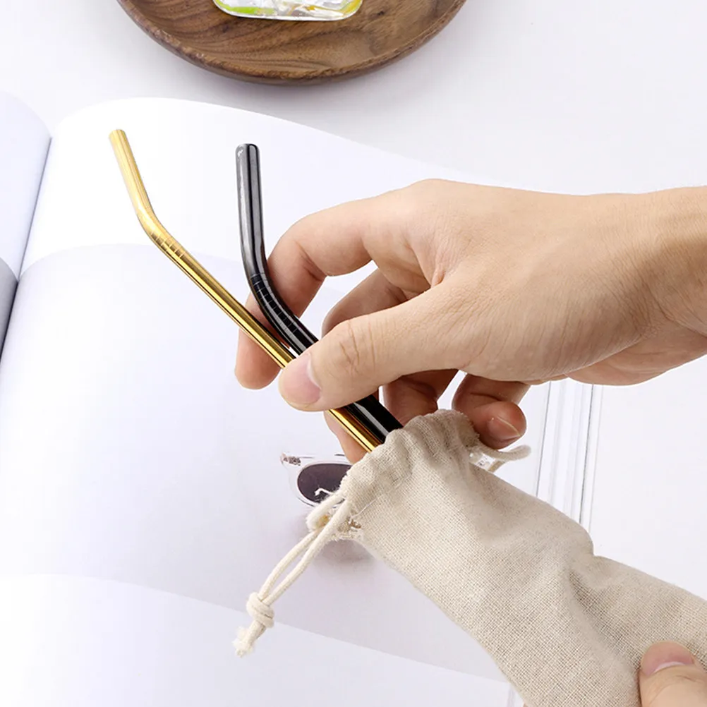 10Pcs Straw Bags Cotton Linen Drawstring Cutlery Packing Pouch Portable for Restaurant Picnic Camping Storage Straw Bags
