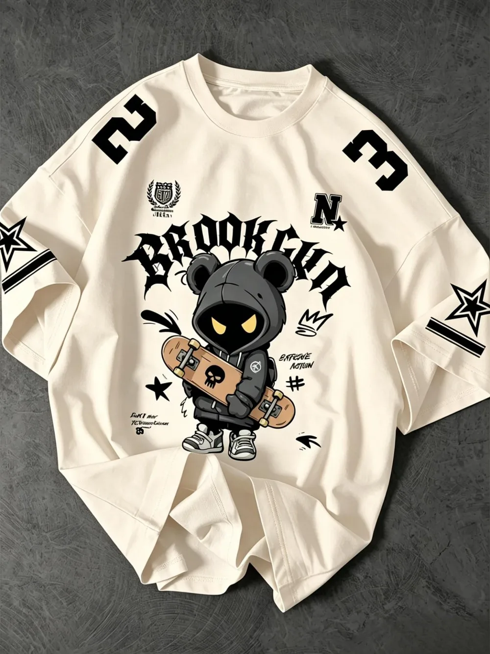 Heiß begehrtes Sommer-T-Shirt für Herren im amerikanischen Brooklyn-Stil mit Bärenmuster, bequem, atmungsaktiv, Rundhalsausschnitt, Outdoor-Streetwear – Detail 11