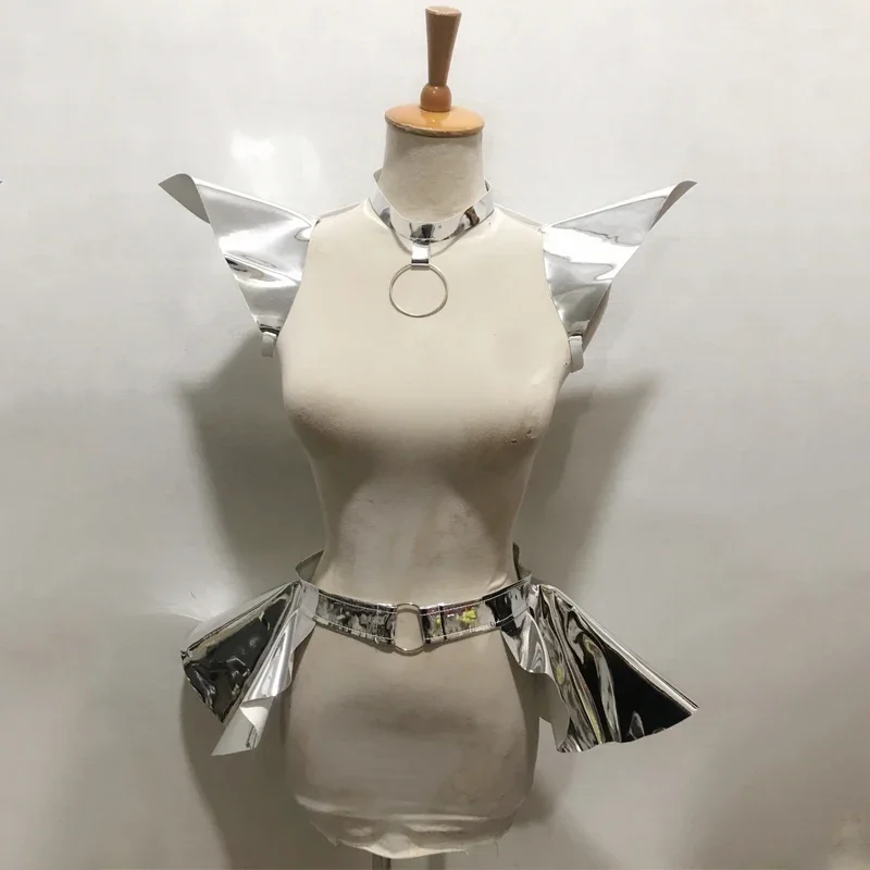 Laser brilhante voando ombro saia feminina desempenho jazz roupas bar boate dj ds gogo dançarino traje palco accessories7357