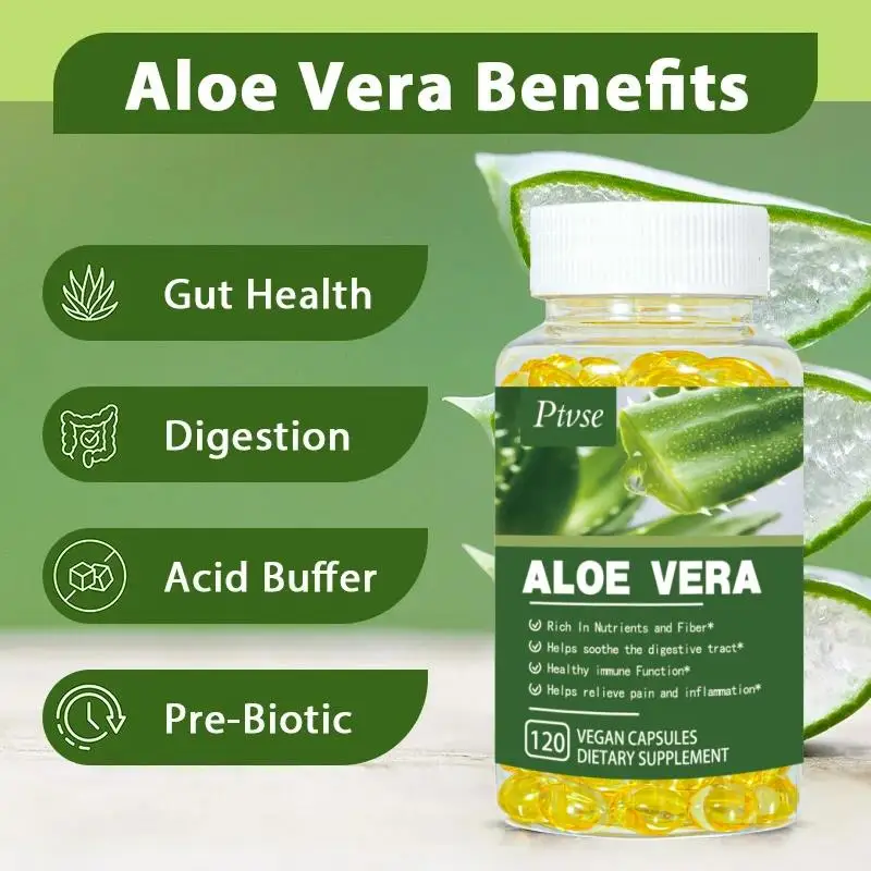 Ptvse Natural Anti-obesity Aloe Vera Extract Capsule Detox Toxin accumulation Clearing intestines beauty and health Veg-Capsule