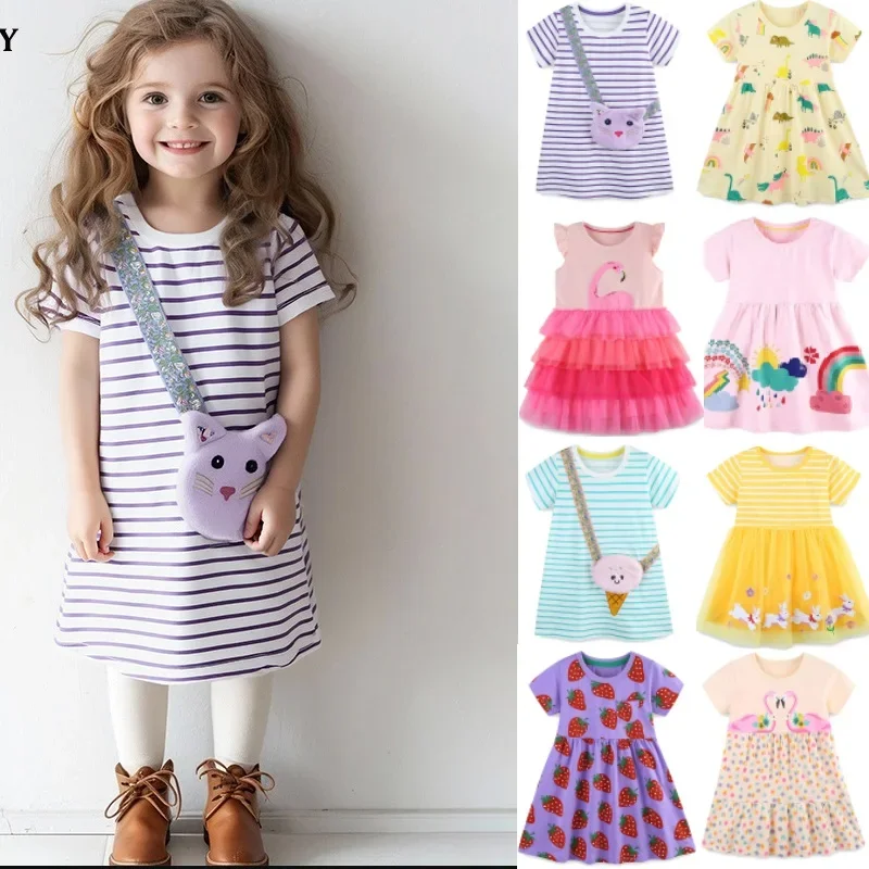 

Girls Dress 2025 Summer New Printing Fashion Korean Version Of The Children's Dress Cotton Sweet Short-sleeved Princess Skirt