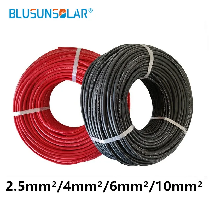 Cable Solar fotovoltaico rojo + negro, 1500V, 12/10 AWG, 4 mm2, 6 mm2, cobre estañado, chaqueta XLPE para paneles PV, certificación TUV