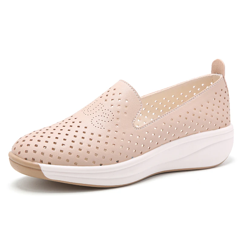 Plus Size Microfiber Hollow Women sneakers Summer Wedges Outsole Shoes Sneakers For Lady Breathable Wedding loafers shoes