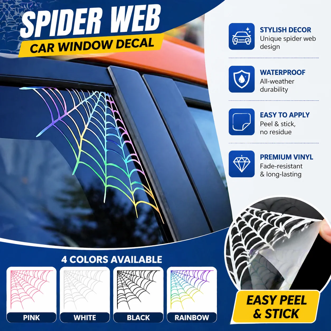 Spider Web Car Stickers Gothic Auto Mirror Decals for Windows & Body Waterproof Car Styling Accessories 1PC