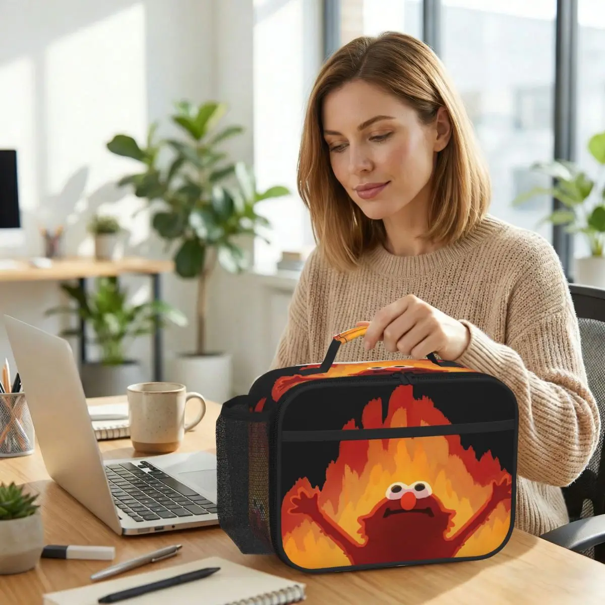 Термосумка для обедов Hellmo Elmo On Fire для женщин, офисная термосумка-холодильник, герметичный контейнер для еды