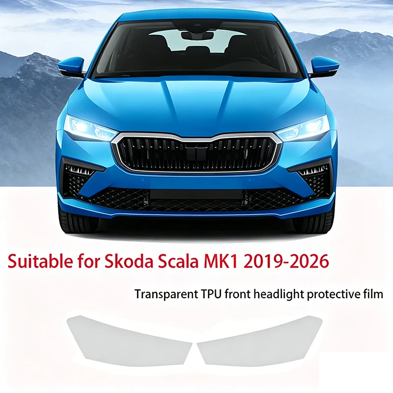 

Fit for Skoda Scala MK1 2019-2026 Transparent Smoked Black TPU Headlight Film Anti-Scratch Pre Cut Vinyl Wrap Protective Sticker