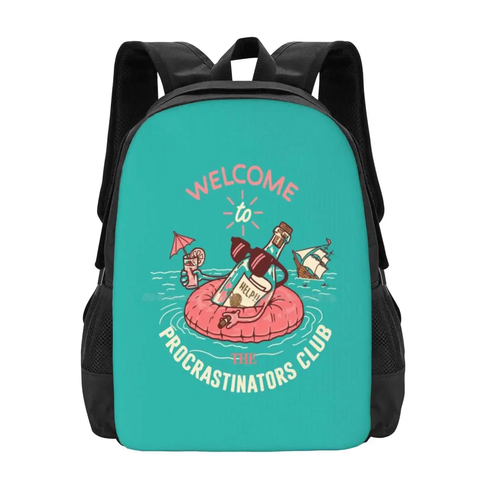 

Help! School Bags For Teenage Girls Laptop Travel Bags Funny Shipwreck Gotoup Swimming Ring Message Sea Relax Procrastination