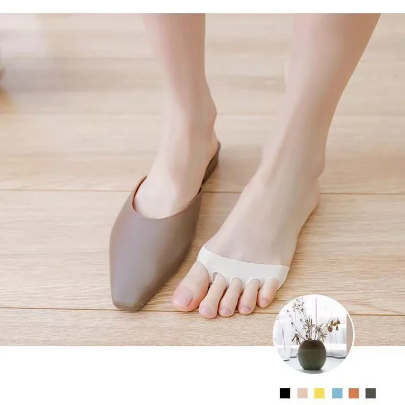 Clowing Future 2 Pairs Women Half Socks Breathable Non-slip Heels No Show Toes Five-finger Socks Invisible Open Toe Sandals Sox