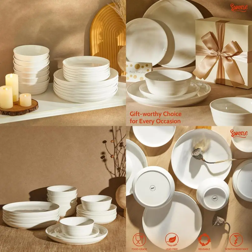

Modern Porcelain 18-Piece Dinnerware Set for 6, Handcrafted Unique Ceramic Plates and Bowls
