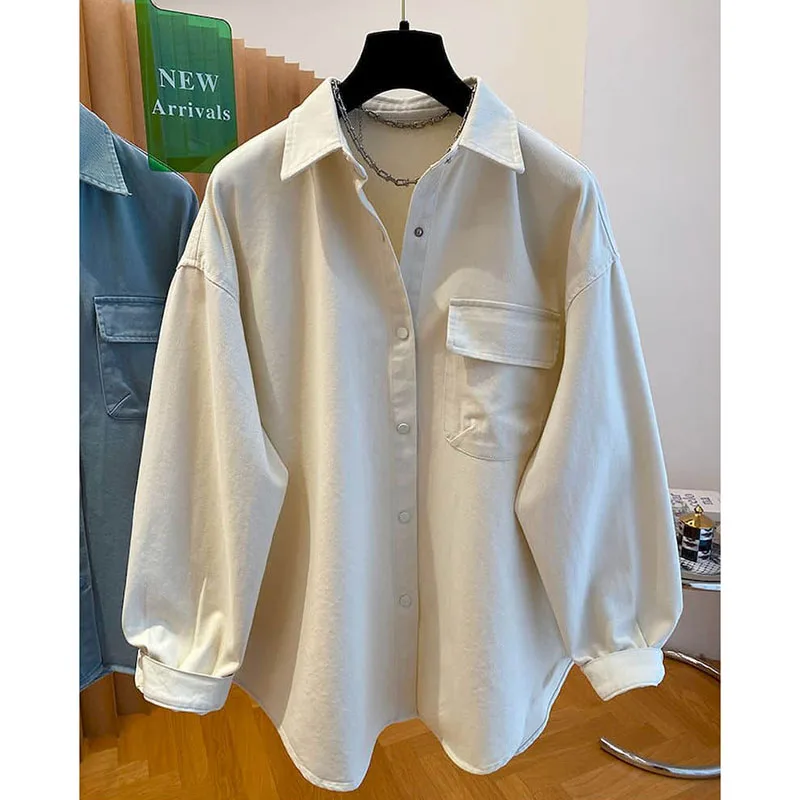 

Куртки-рубашки женские винтажные в корейском стиле большие однотонные кардиганы с воротником-поло с длинными рукавами рабочая одежда пальто женские топы средней длины