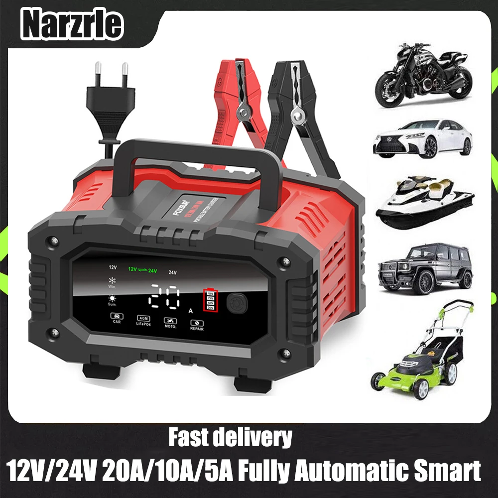 

300W/150W Car Battery Charger 12V/24V 20A/10A/5A Intelligent Pulse Repair LCD Digital Display Fast Power Charger Fully Automatic