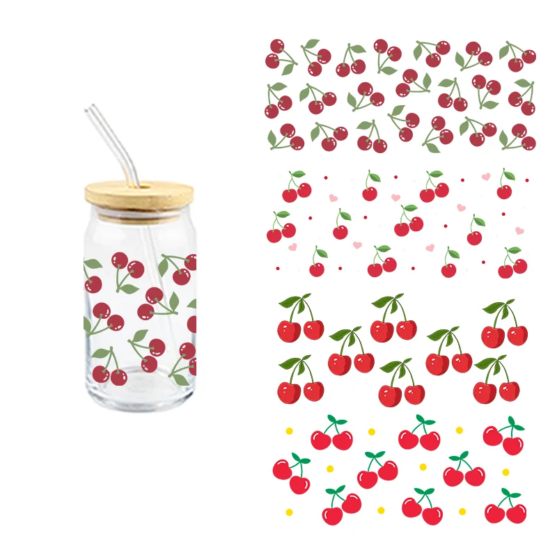 Cherry UV DTF Cup Wraps For Mug Coffee Cup Cute Patterns Transfer Sticker Waterproof Scratch Resistant