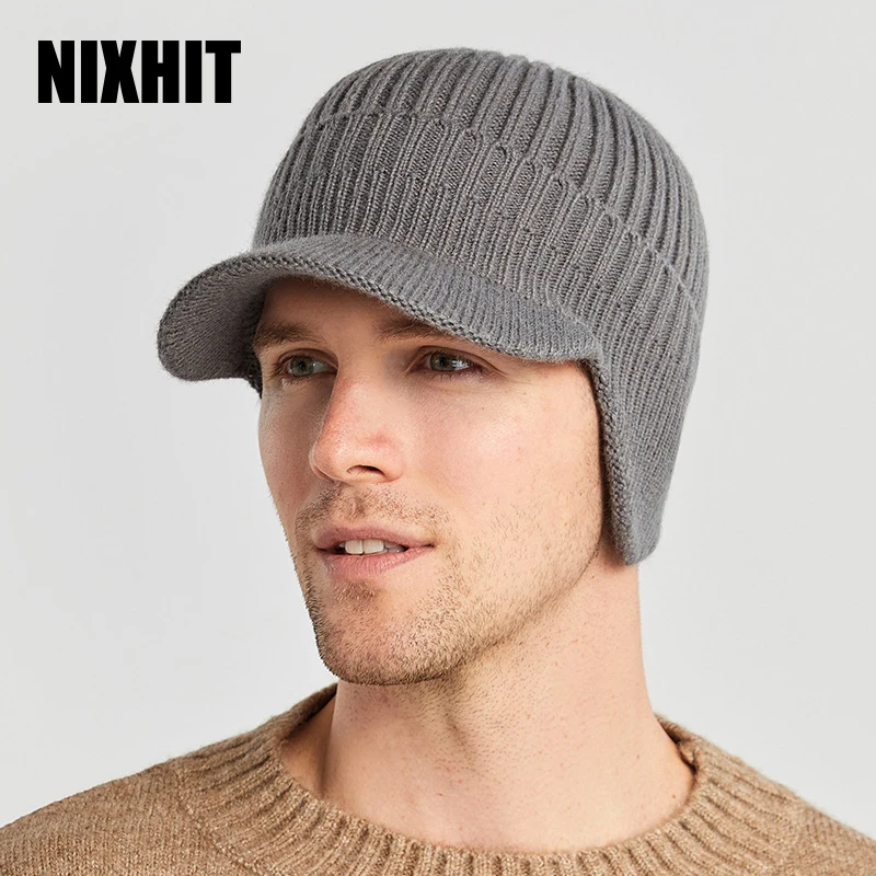 

NIXHIT Fashion Men Hat Knitted Hats For Men Cap Winter Outdoor Riding Ear Protection Warm Visor Men's Cap Beanie Dad Hat Z266