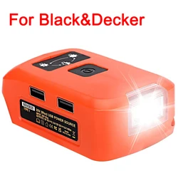 Battery Adapter Charger for Black Decker 20V Li-ion Battery with USB DC Port Flashlight Worklight Outdoor Camping Lantern Light