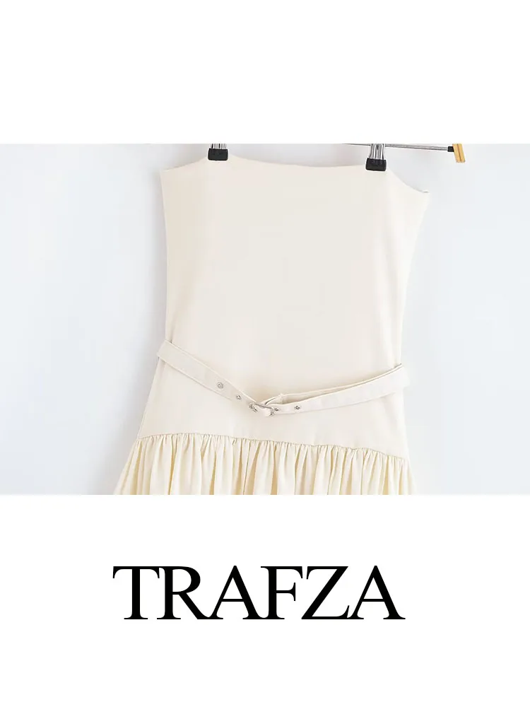 HH Woman's Fashion Slim Dresses Solid Strapless Sleeveless Backless Belt Decoration Female Summer Elegant Long Dress