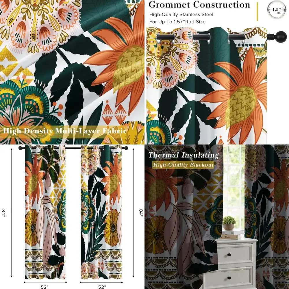 

Цветочные богемные светонепроницаемые шторы, деревенские панели для гостиной, красочные занавески для столовой, комплекты из 2 панелей, 52x84