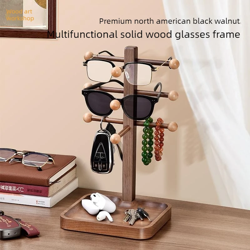 Solid Wood Eyewear Display Stand Entryway Key Storage Holder Home Sunglass Organizer Desktop Decor Eyeglass Presentation Rack