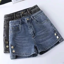 Pantalones cortos vaqueros de cintura alta para mujer, Shorts holgados de pierna ancha, Estilo Vintage, para uso externo, novedad de verano 2024