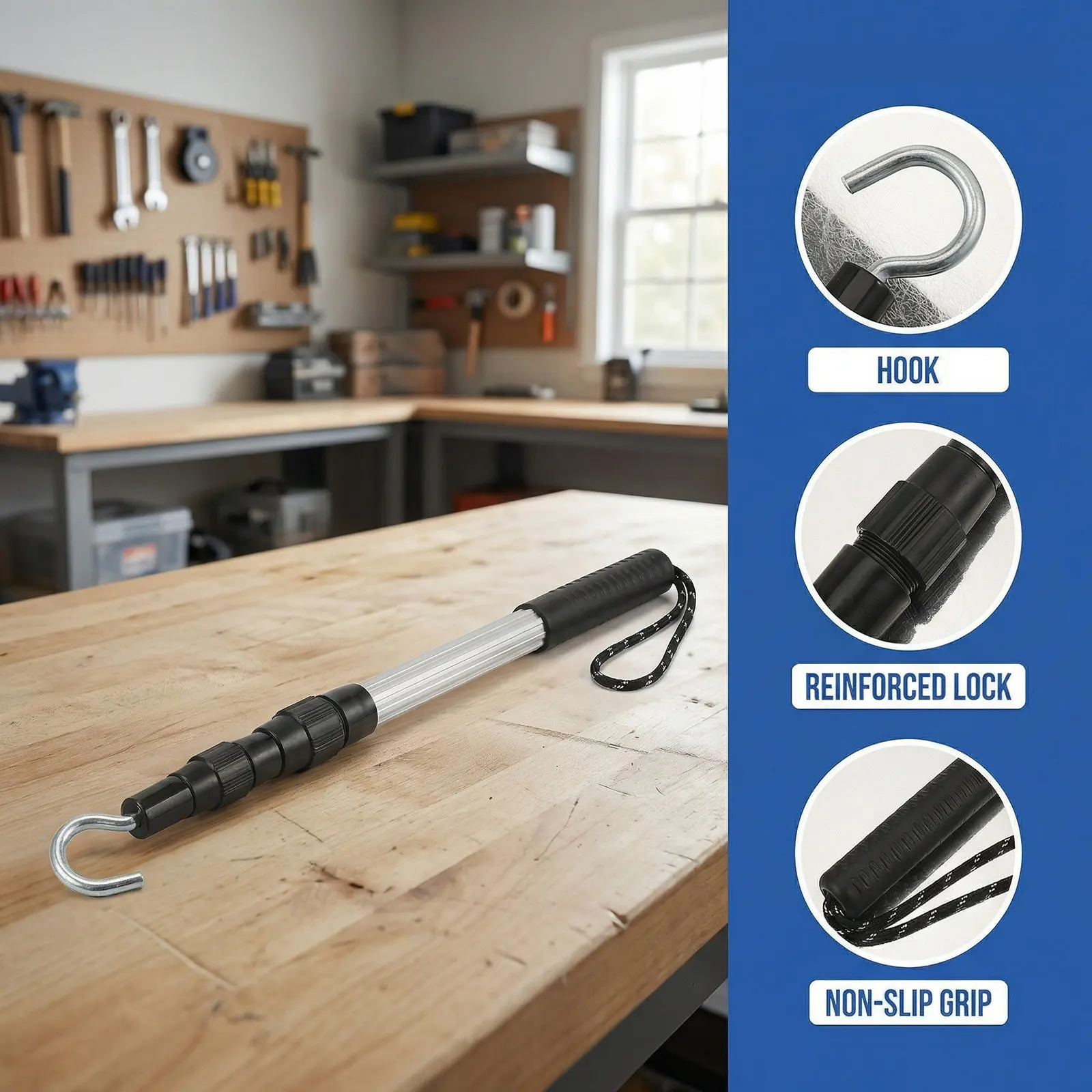 Attic Pull Down Hook Aluminum Alloy Telescoping Loft Ladder Pole Pull Down System Rv Awning Rod Tool Telescoping Pole with Hook
